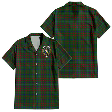 Shaw of Tordarroch Green Hunting Tartan Short Sleeve Button Down Shirt with Family Crest
