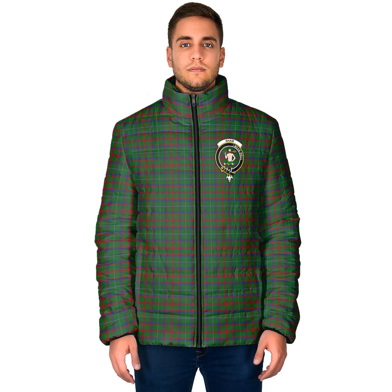 shaw-of-tordarroch-green-hunting-tartan-padded-jacket-with-family-crest