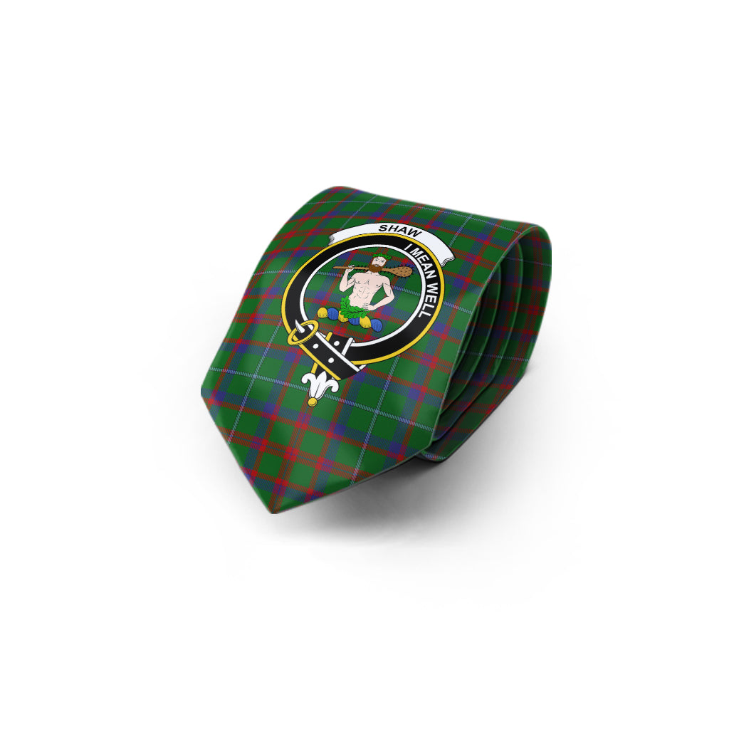 shaw-of-tordarroch-green-hunting-tartan-classic-necktie-with-family-crest