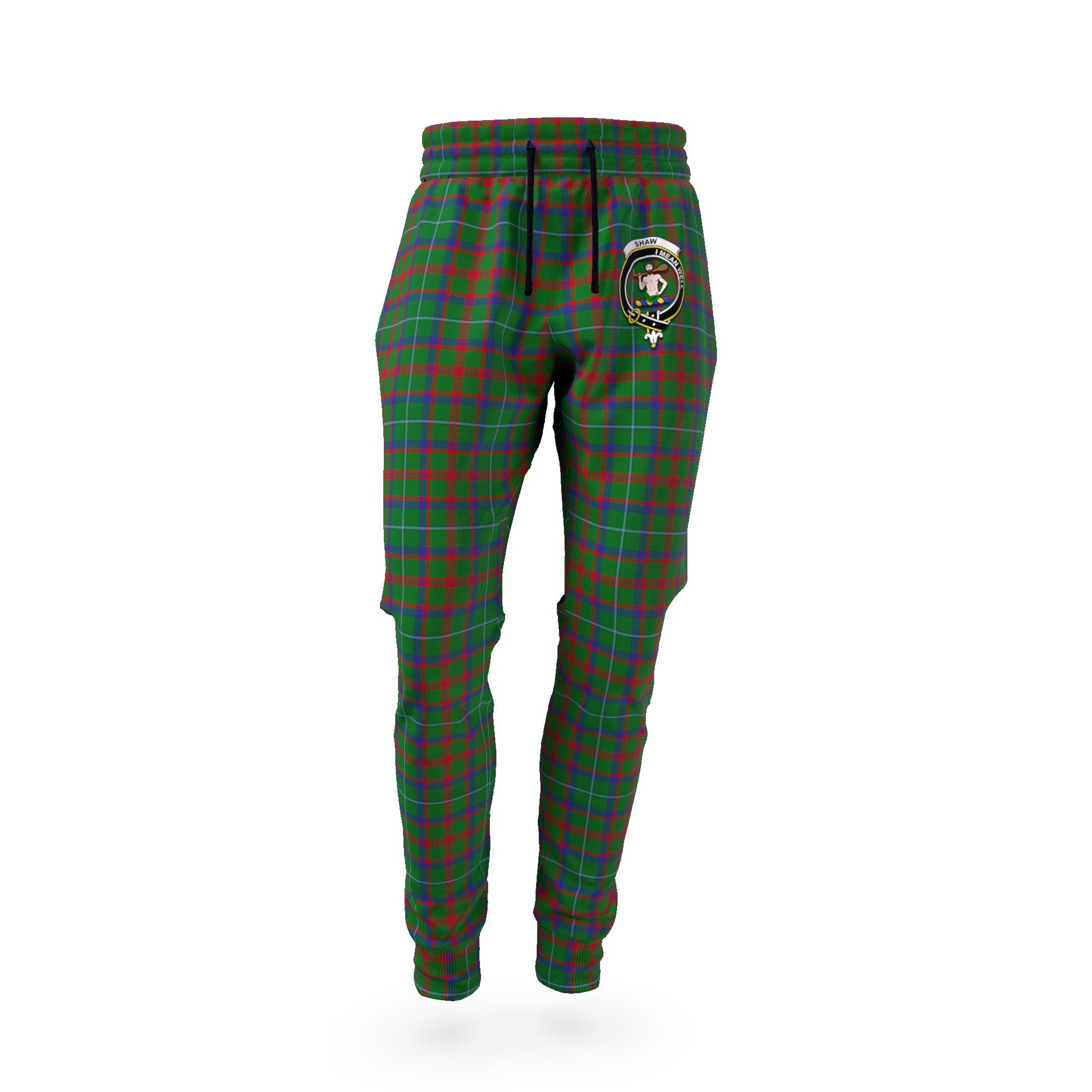 Shaw of Tordarroch Green Hunting Tartan Joggers Pants with Family Crest - Tartanvibesclothing Shop
