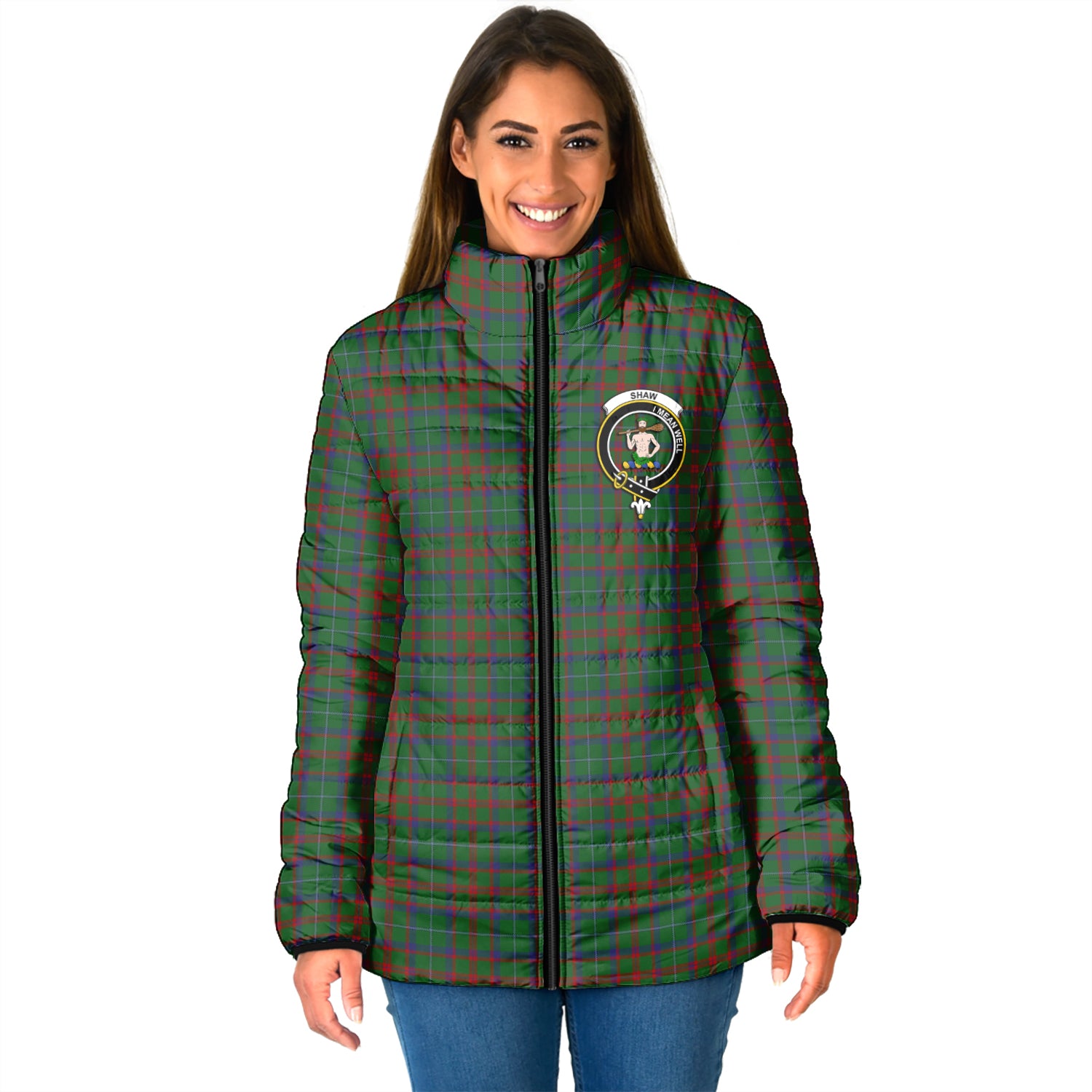 shaw-of-tordarroch-green-hunting-tartan-padded-jacket-with-family-crest
