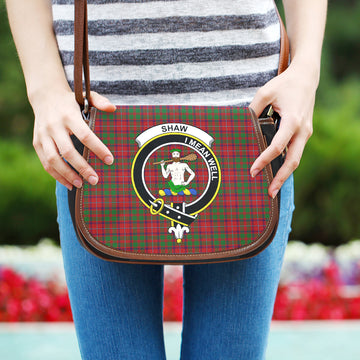 Shaw of Tordarroch Red Dress Tartan Saddle Bag with Family Crest
