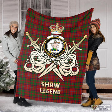 Shaw of Tordarroch Red Dress Tartan Blanket with Clan Crest and the Golden Sword of Courageous Legacy