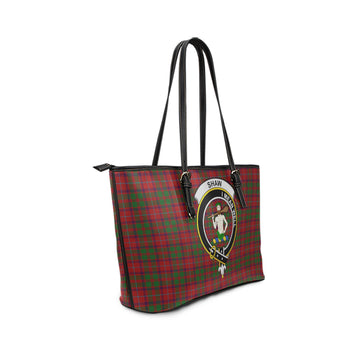 Shaw of Tordarroch Red Dress Tartan Leather Tote Bag with Family Crest