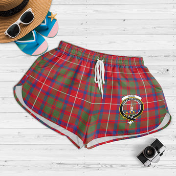 Shaw Red Modern Tartan Womens Shorts with Family Crest