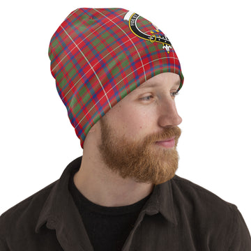 Shaw Red Modern Tartan Beanies Hat with Family Crest