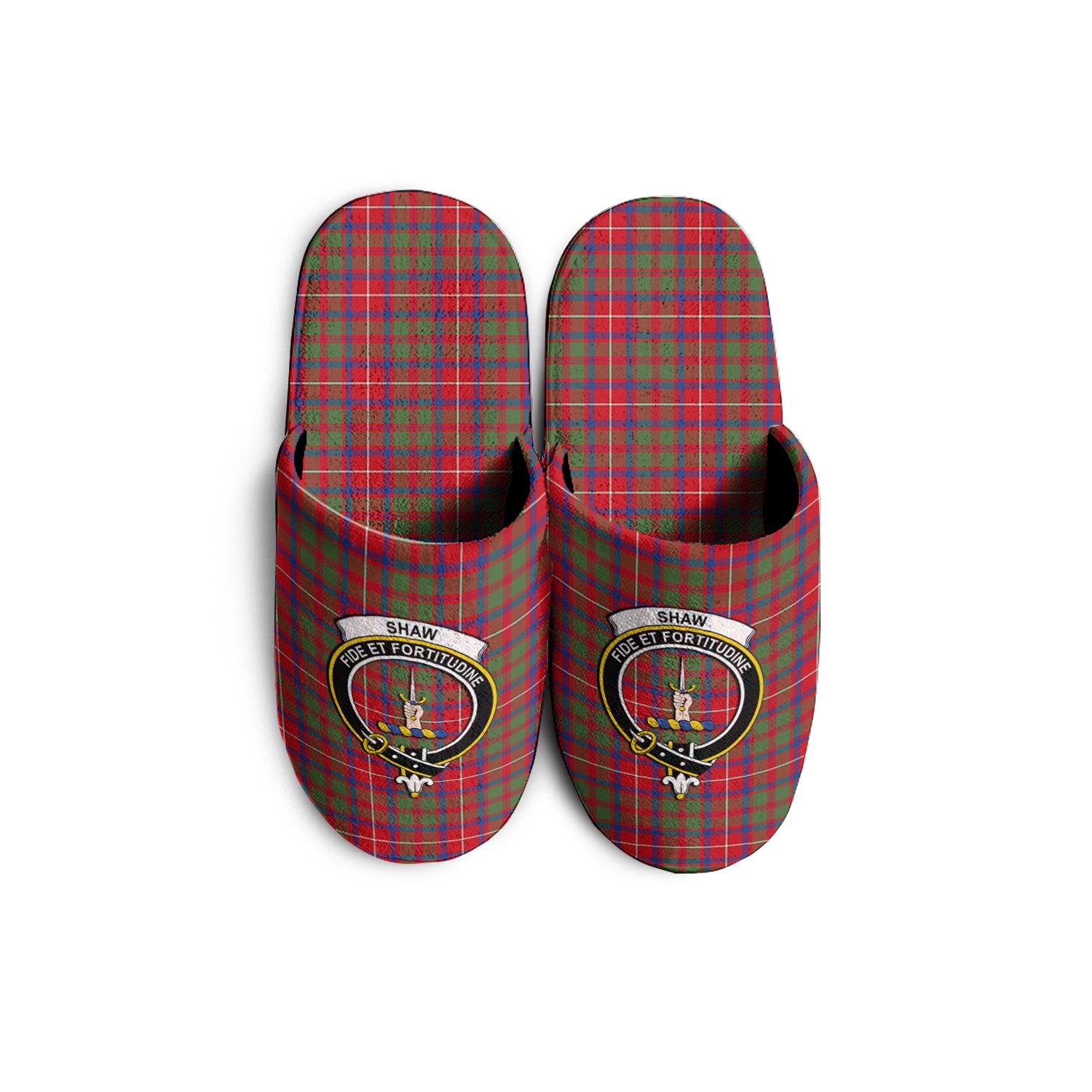 Shaw Red Modern Tartan Home Slippers with Family Crest - Tartanvibesclothing Shop