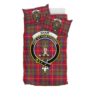 Shaw Red Modern Tartan Bedding Set with Family Crest