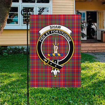 Shaw Red Modern Tartan Flag with Family Crest