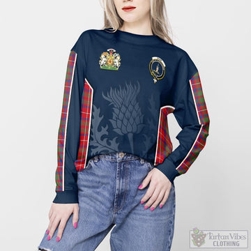 Shaw Red Modern Tartan Sweatshirt with Family Crest and Scottish Thistle Vibes Sport Style