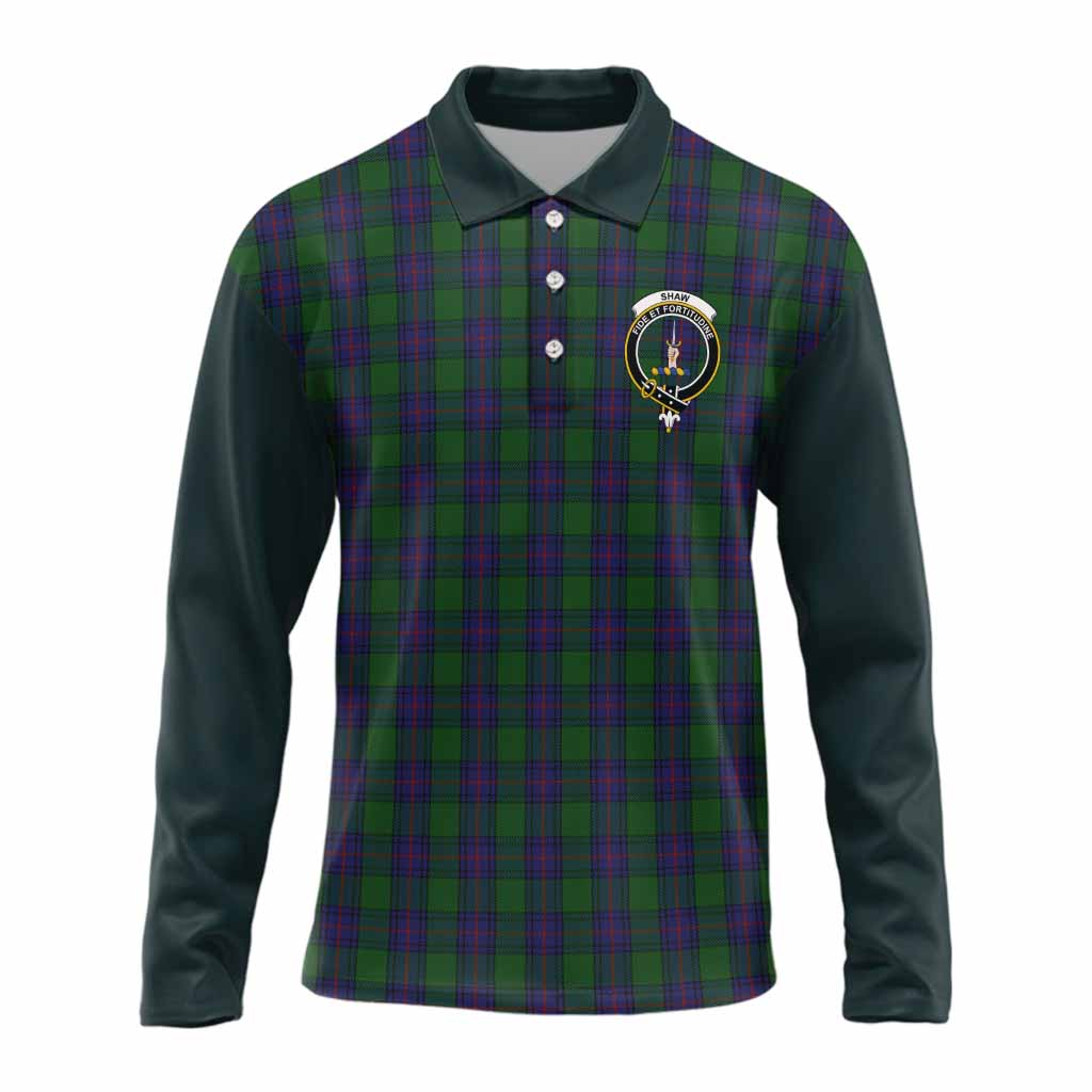 Shaw Tartan Accent Long Sleeve Polo Shirt with Family Crest