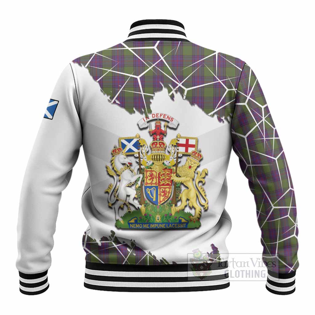 Shaw Tartan Baseball Jacket with Family Crest and Lion Rampant Grunge Style
