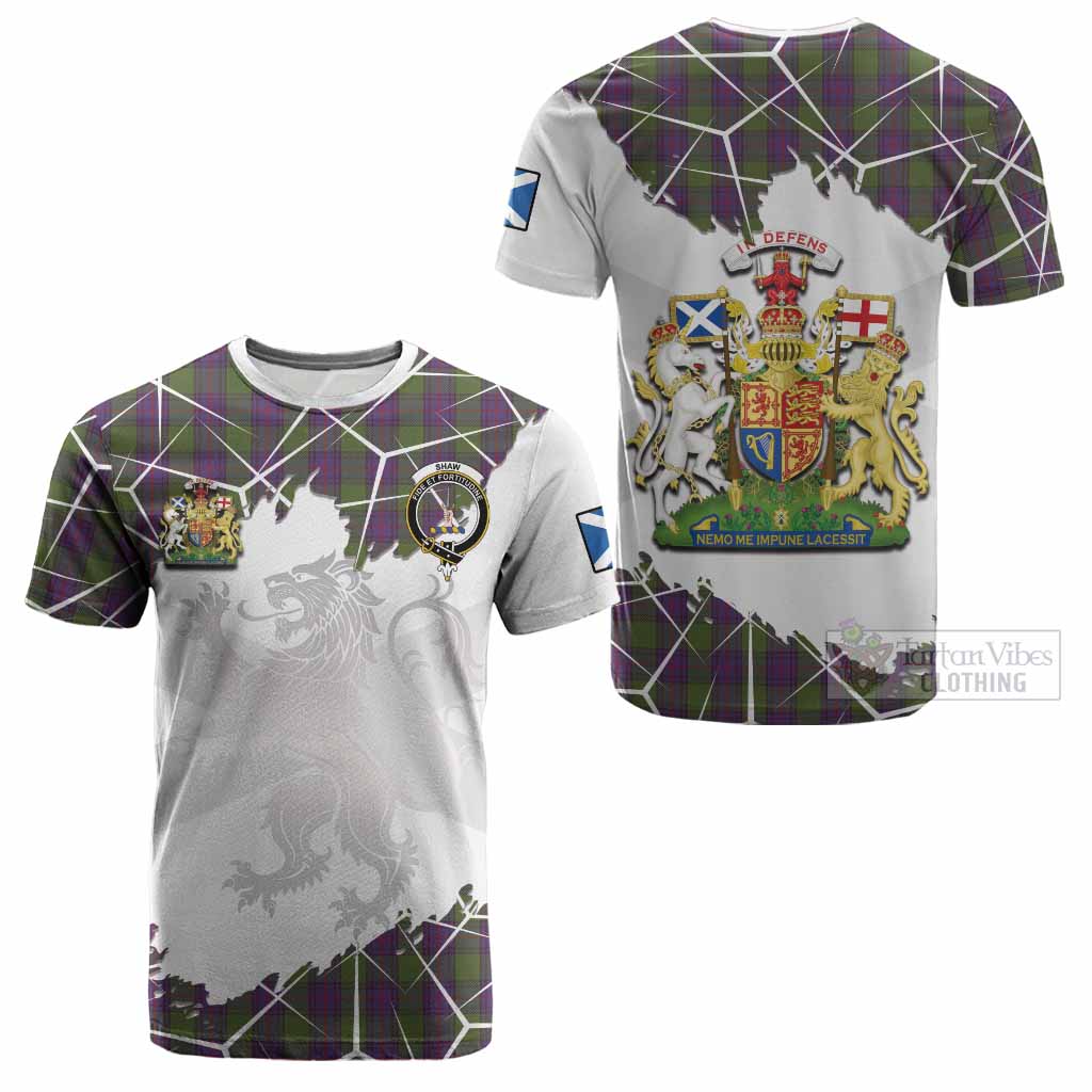 Shaw Tartan Cotton T-shirt with Family Crest and Lion Rampant Grunge Style