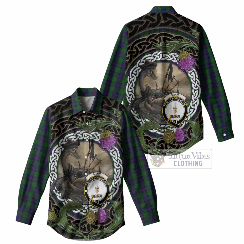 Shaw Tartan Crest Bagpipe Nessie Women Casual Shirt Scottish Loch Ness Monster Celtic Thistle