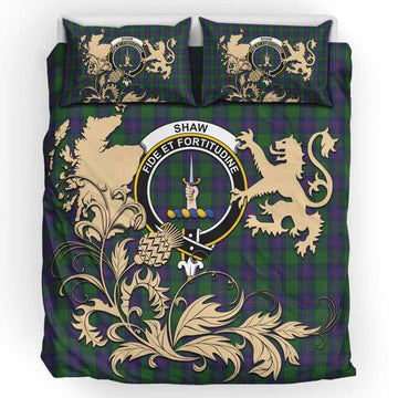 Shaw Tartan Crest Bedding Set with Scottish Iconic Symbols 