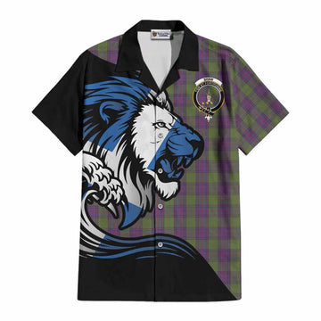 Shaw Tartan Crest Cotton Hawaiian Shirt Scottish Golden Lions Wave Flow