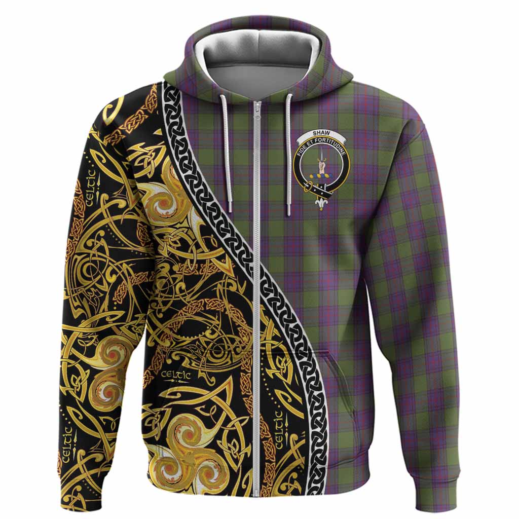Shaw Tartan Crest Hoodie Celtic Knot and Triple Trickle Spiral Symbols