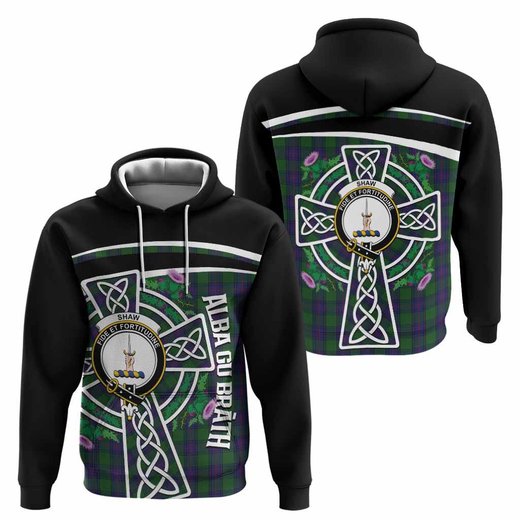 Shaw Tartan Crest Hoodie Scottish Thistle Celtic Cross Alba Gu Brath