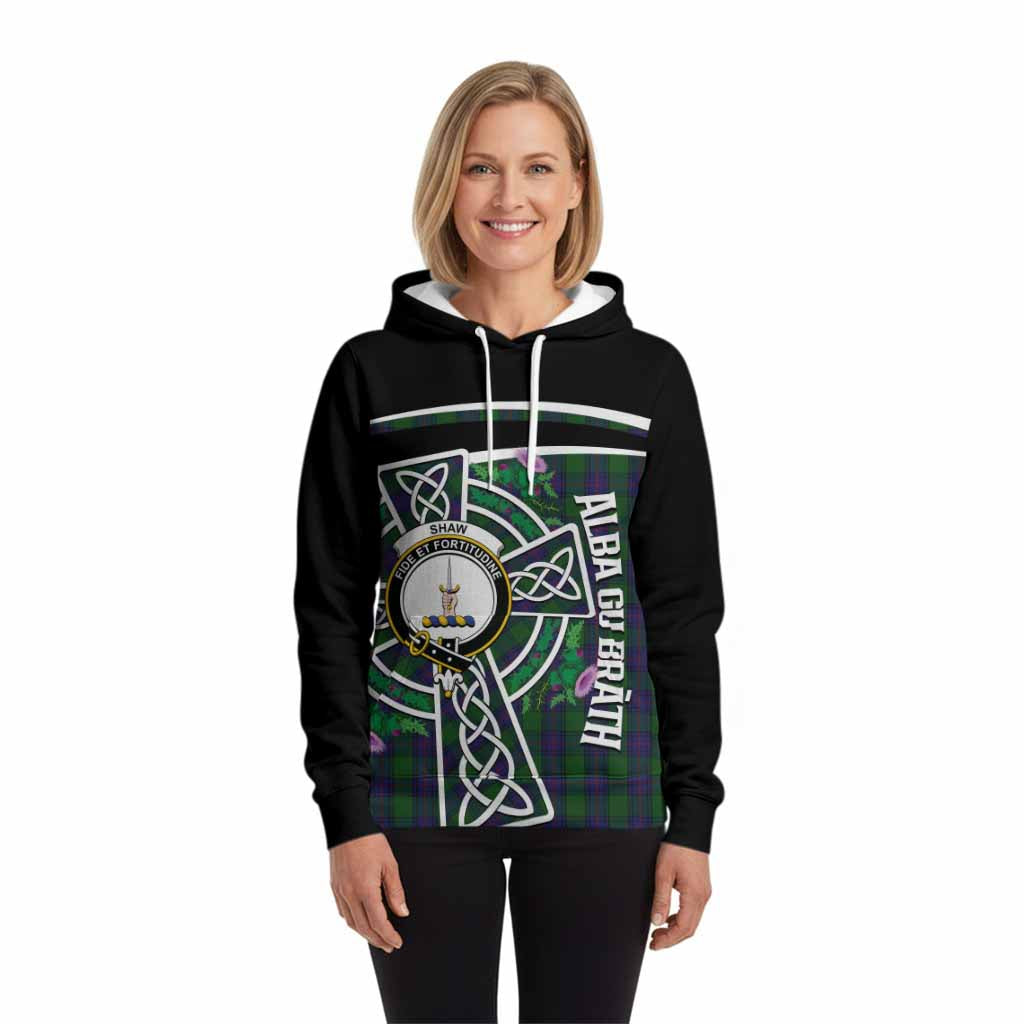 Shaw Tartan Crest Hoodie Scottish Thistle Celtic Cross Alba Gu Brath