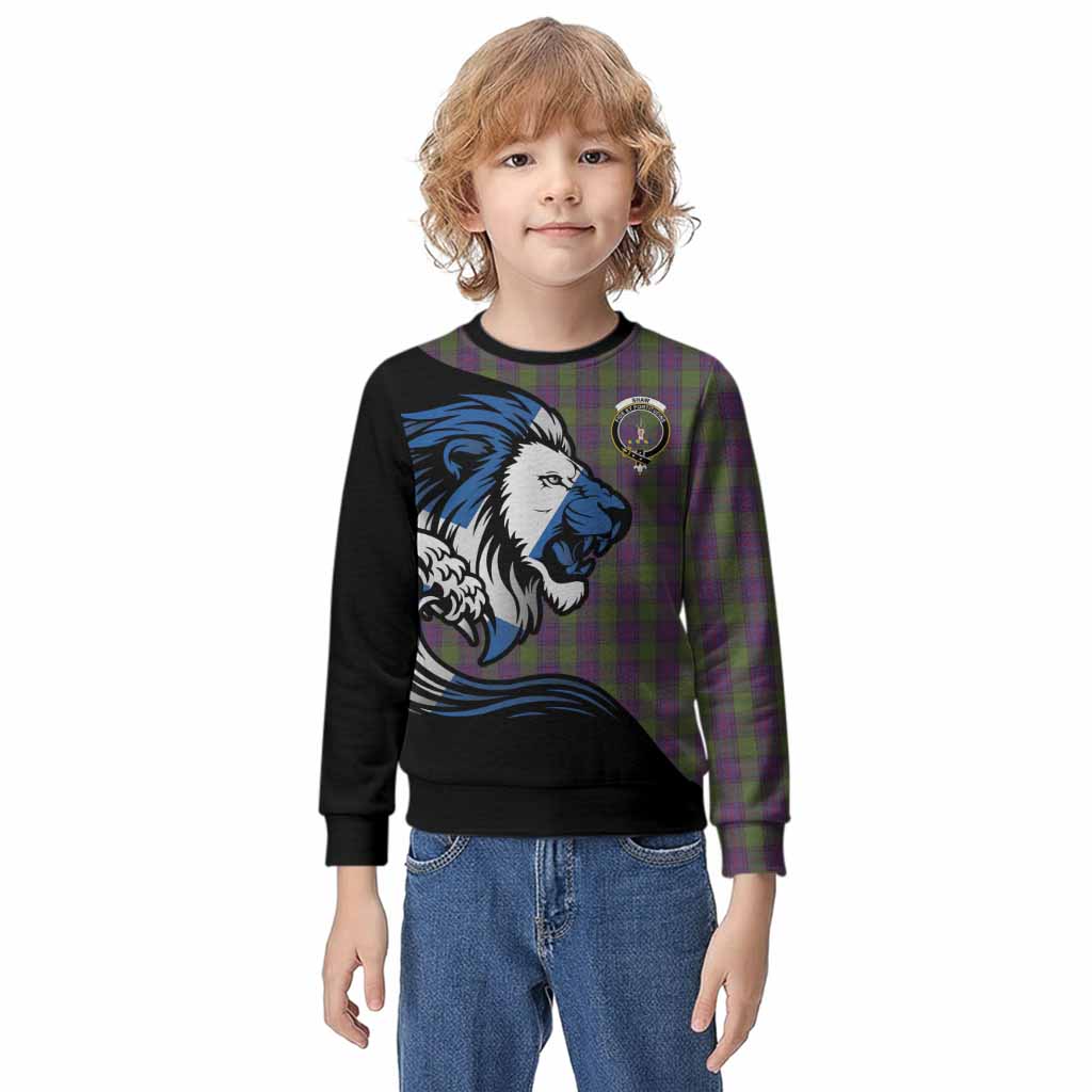 Shaw Tartan Crest Kid Knitted Sweatshirt Scottish Golden Lions Wave Flow