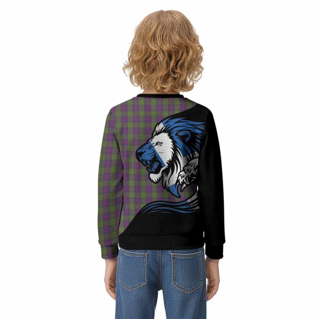 Shaw Tartan Crest Kid Knitted Sweatshirt Scottish Golden Lions Wave Flow