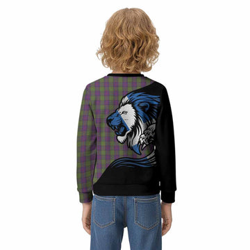 Shaw Tartan Crest Kid Knitted Sweatshirt Scottish Golden Lions Wave Flow