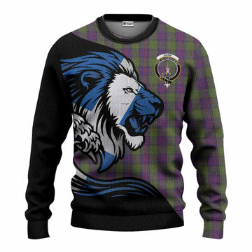 Shaw Tartan Crest Knitted Sweater Scottish Golden Lions Wave Flow