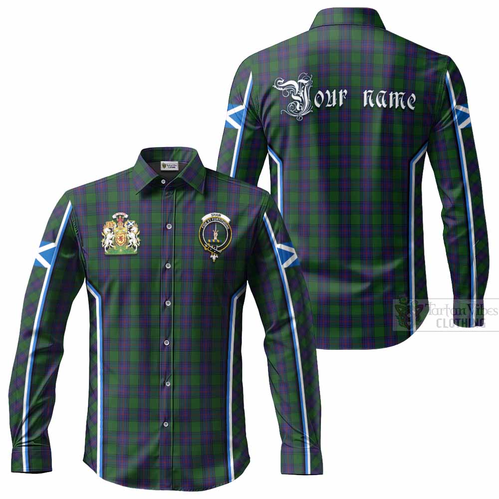 Shaw Tartan Crest Long Sleeve Button Shirts Scotland Coat of Arm Flag Style - Tartan Vibes Clothing