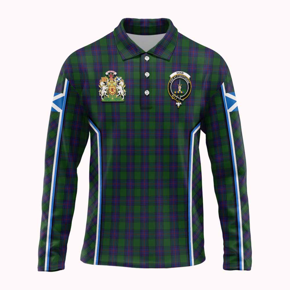 Shaw Tartan Crest Long Sleeve Polo Shirt Scotland Coat of Arm Flag Style - Tartan Vibes Clothing