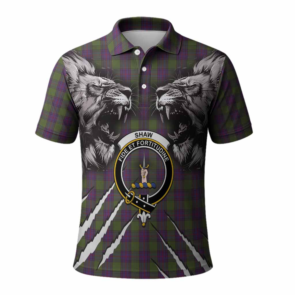 Shaw Tartan Crest Polo Shirt Ferocious Lion Style
