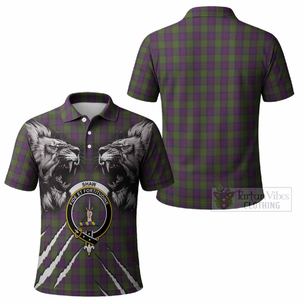 Shaw Tartan Crest Polo Shirt Ferocious Lion Style