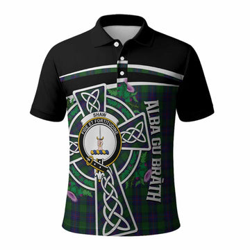 Shaw Tartan Crest Polo Shirt Scottish Thistle Celtic Cross Alba Gu Brath