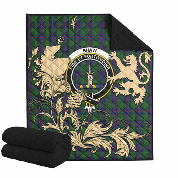 Shaw Tartan Crest Premium Quilt with Scottish Iconic Symbols 
