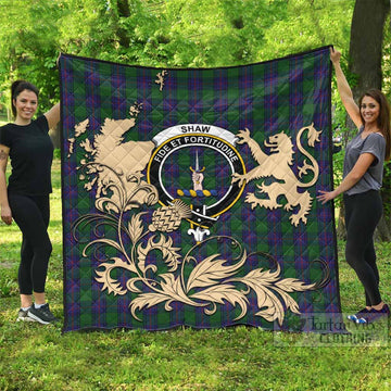 Shaw Tartan Crest Premium Quilt with Scottish Iconic Symbols 