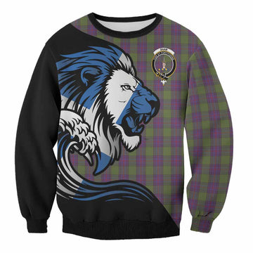 Shaw Tartan Crest Sweatshirt Scottish Golden Lions Wave Flow