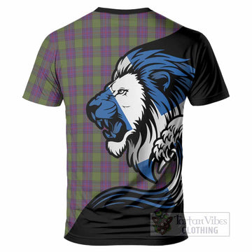Shaw Tartan Crest T-Shirt Scottish Golden Lions Wave Flow