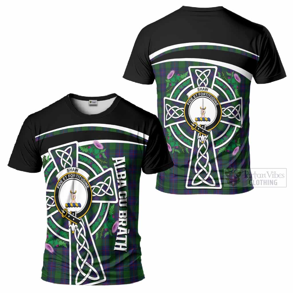 Shaw Tartan Crest T-Shirt Scottish Thistle Celtic Cross Alba Gu Brath