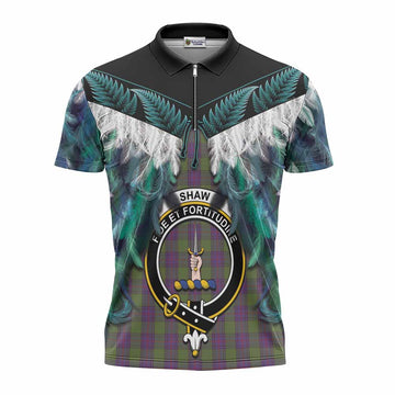 Shaw Tartan Crest Zipper Polo Shirt New Zealand Maori Korowai Cloak