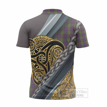 Shaw Tartan Crest Zipper Polo Shirt Scottish Triskele Celtic