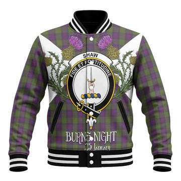 Shaw Tartan Family Crest Baseball Jacket Scottish Burns Night Thistle Floral