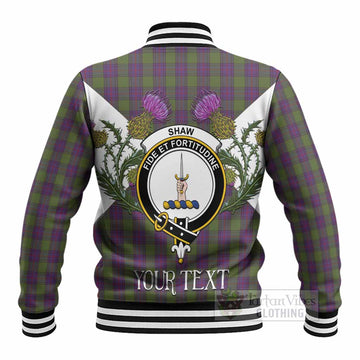 Shaw Tartan Family Crest Baseball Jacket Scottish Burns Night Thistle Floral