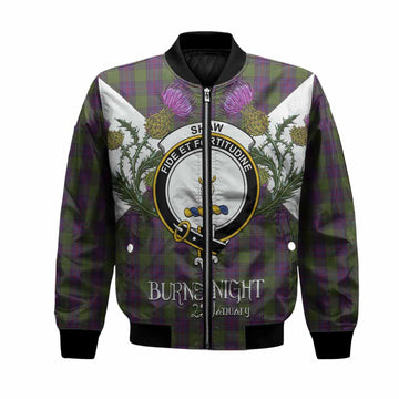 Shaw Tartan Family Crest Bomber Jacket Scottish Burns Night Thistle Floral