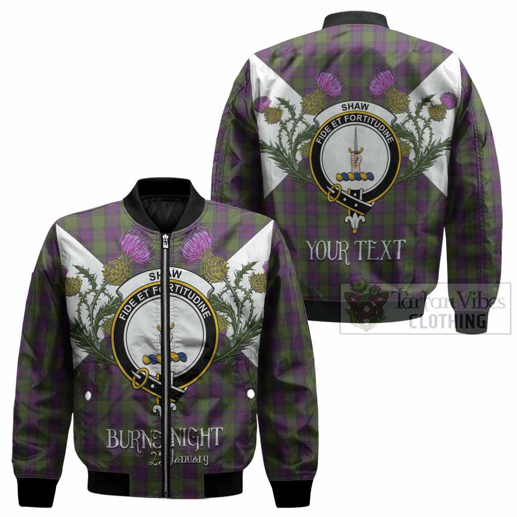 Shaw Tartan Family Crest Bomber Jacket Scottish Burns Night Thistle Floral