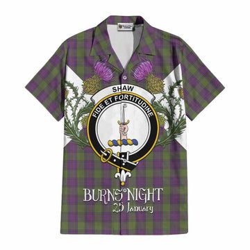 Shaw Tartan Family Crest Cotton Hawaiian Shirt Scottish Burns Night Thistle Floral