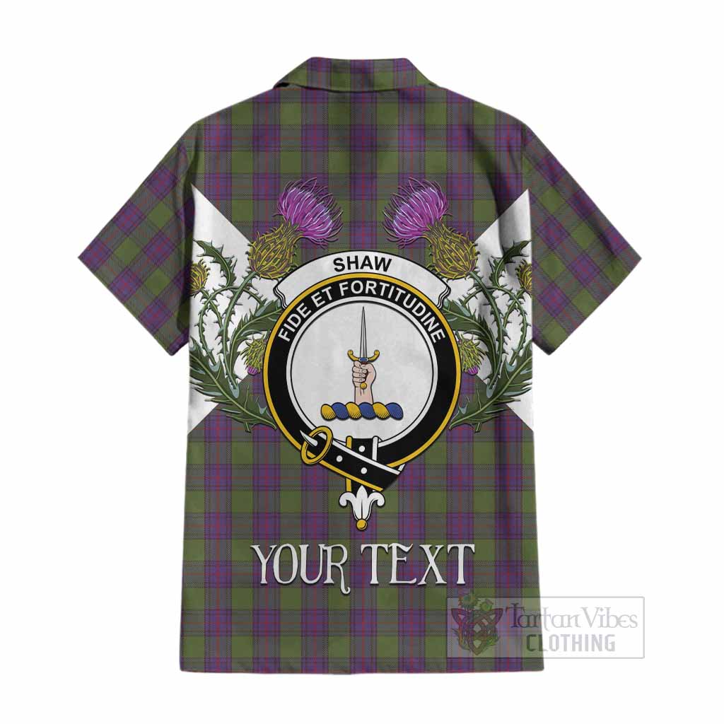 Shaw Tartan Family Crest Cotton Hawaiian Shirt Scottish Burns Night Thistle Floral