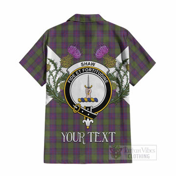 Shaw Tartan Family Crest Cotton Hawaiian Shirt Scottish Burns Night Thistle Floral