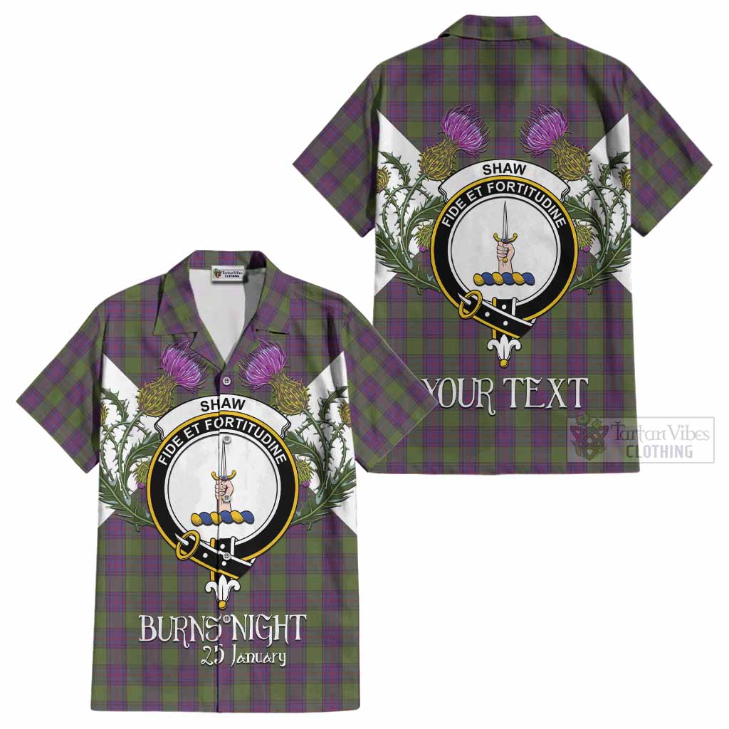 Shaw Tartan Family Crest Cotton Hawaiian Shirt Scottish Burns Night Thistle Floral