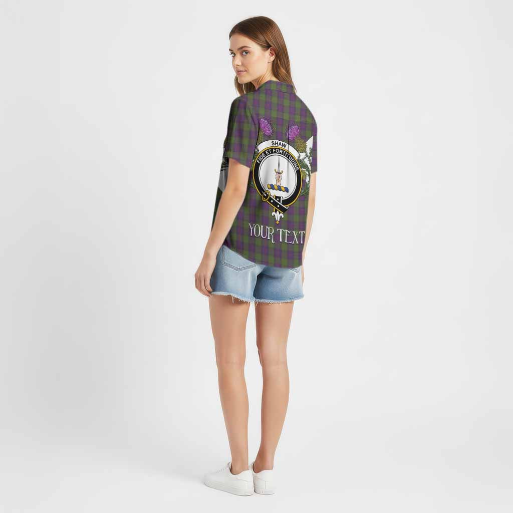 Shaw Tartan Family Crest Cotton Hawaiian Shirt Scottish Burns Night Thistle Floral