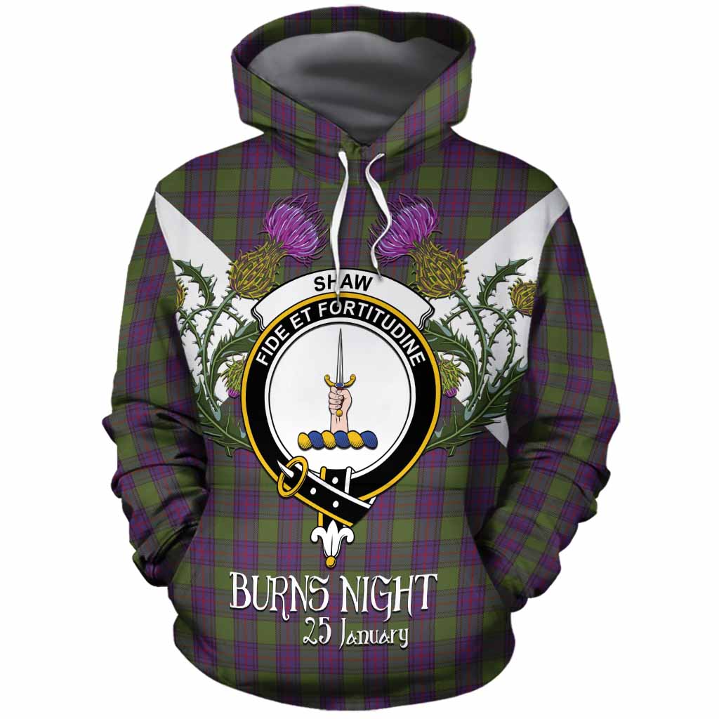 Shaw Tartan Family Crest Cotton Hoodie Scottish Burns Night Thistle Floral
