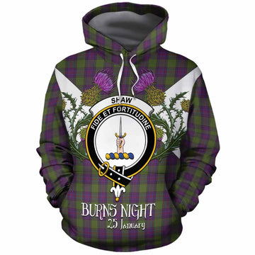 Shaw Tartan Family Crest Cotton Hoodie Scottish Burns Night Thistle Floral